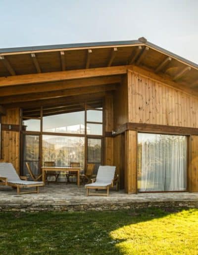 Modern luxury villa exterior with garden