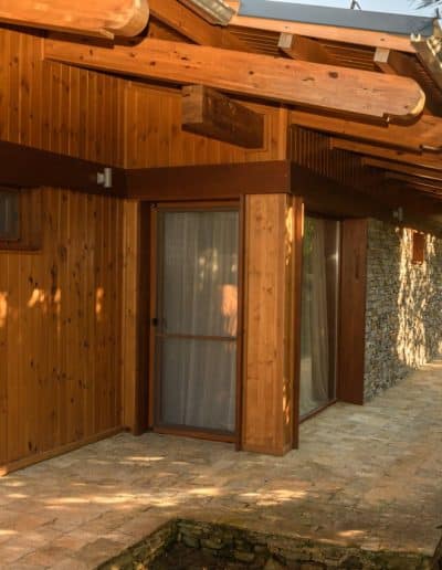 Modern luxury villa exterior with garden